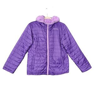 EDDIE BAUER 839OW031 Girls Purple Sherpa Lined Puffer Jacket SIZE LARGE